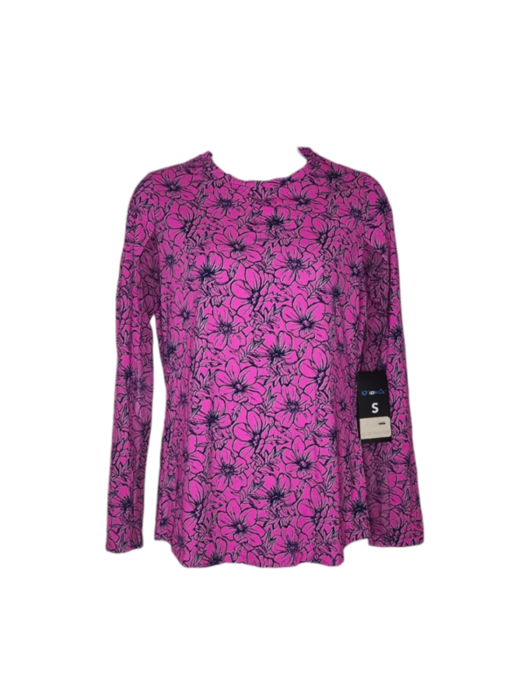 NWT IBKÜL Diana Hot Pink Floral Long Sleeve Crew Neck Top Size S